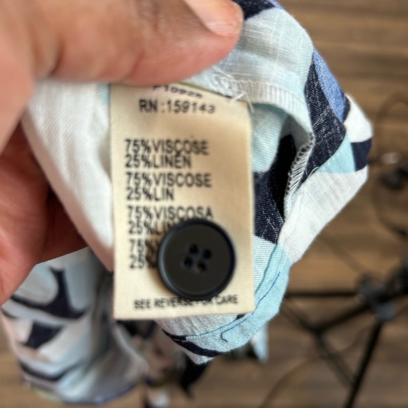 FRNCH Short Sleeve Linen Tropical Print with Tie sz M - Picture 5 of 5